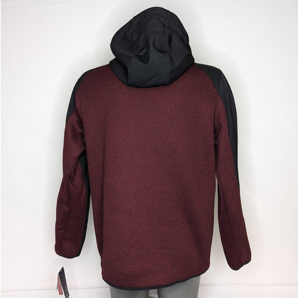 NWT Softshell Stretch Fleece Lined Jacket Full Zip + Zip Pocket Maroon Black L - Picture 2 of 11